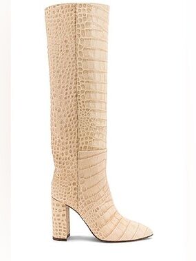 Toral Knee High Boot in Crudo croc-embossed leather, pointed toe and block heel